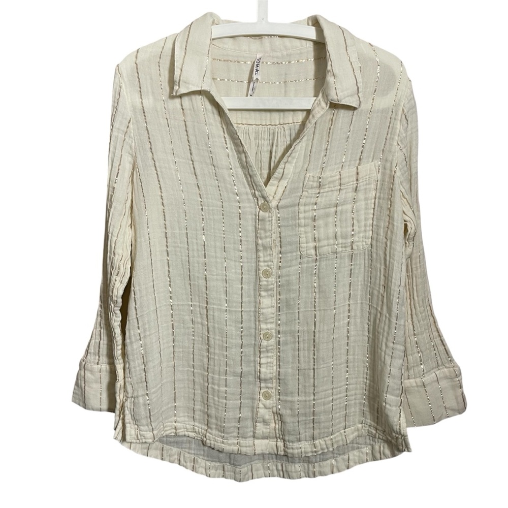 SOMA Cotton Gauze Long Sleeve Notch Collar Pajama Top